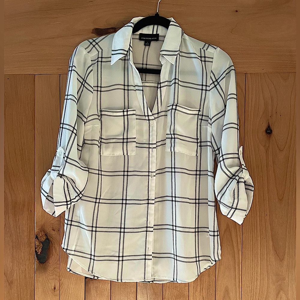 White with black button up